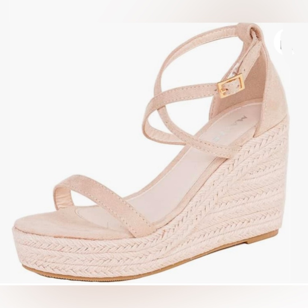NIB-Women's Stilettos Open Toe Platform Wedge Sandals Color Apricot Size 8
